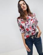 Asos Design Satin Shirt In Floral Snake Print - Multi