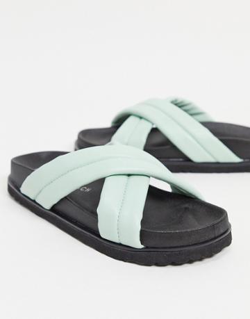 South Beach Padded Cross Strap Slides In Pale Blue-blues