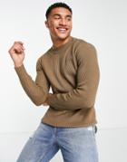 Jack & Jones Organic Cotton Blend Mock Neck Sweater In Khaki-green