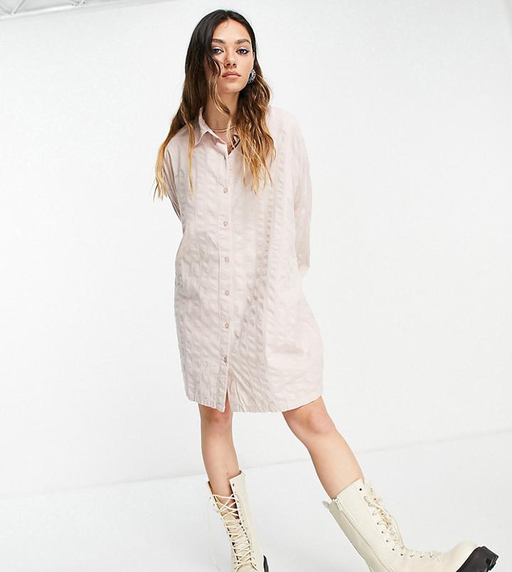 Collusion Organic Cotton Seersucker Mini Shirt Dress In Neutral