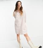 Collusion Organic Cotton Seersucker Mini Shirt Dress In Neutral