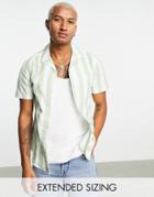 Asos Design Stretch Slim Revere Oxford Stripe Shirt In Green