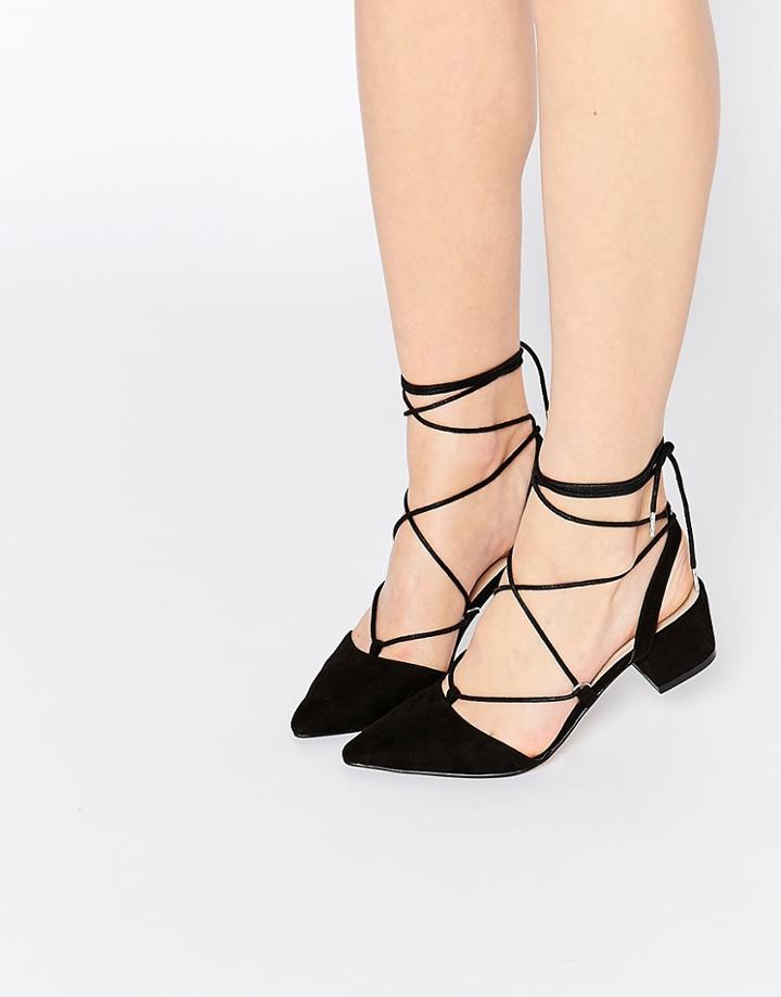 Asos Story Lace-up Pointed Heels - Black