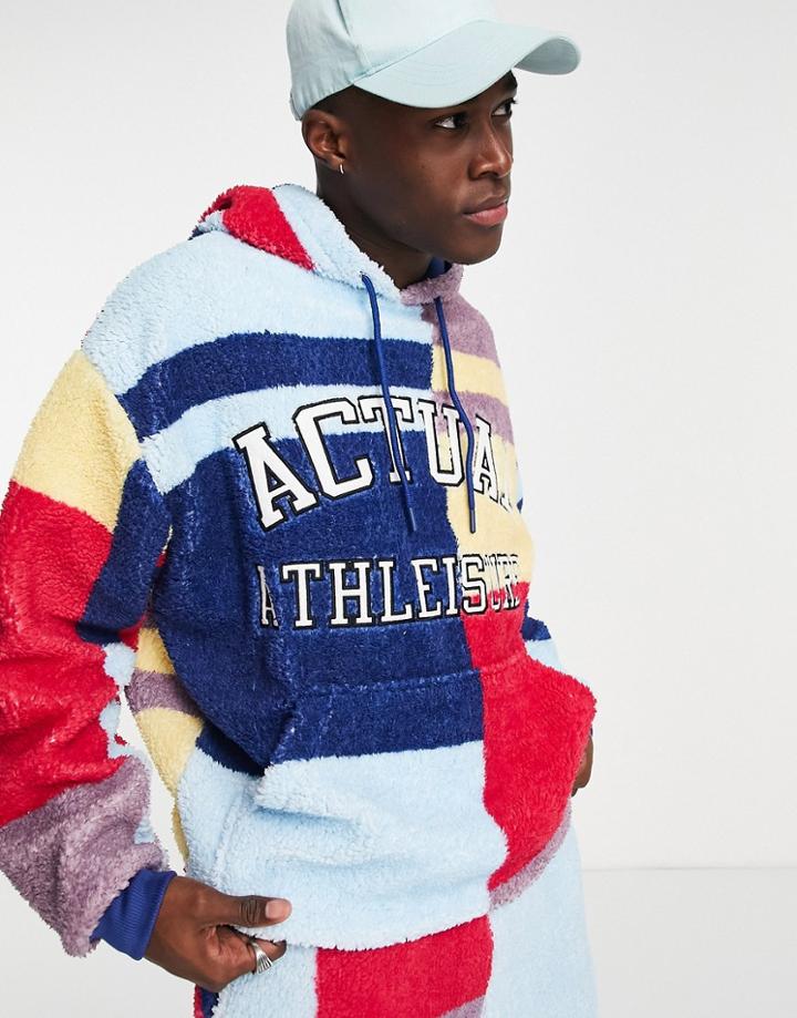 Asos Actual Oversized Hoodie In Color Block Teddy Fleece With Athleisure Logo In Red - Part Of A Set