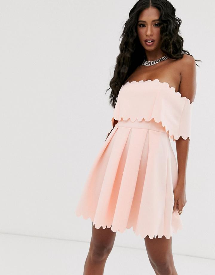 Asos Design Scallop Edge Bardot Skater Mini Dress - Pink