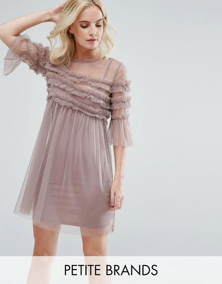 Miss Selfridge Petite Ruffle Mesh Pleated Overlay Dress - Pink