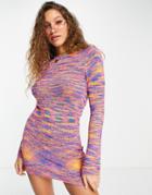 Asos Design Knitted Mini Dress With Open Back In Space Dye-multi