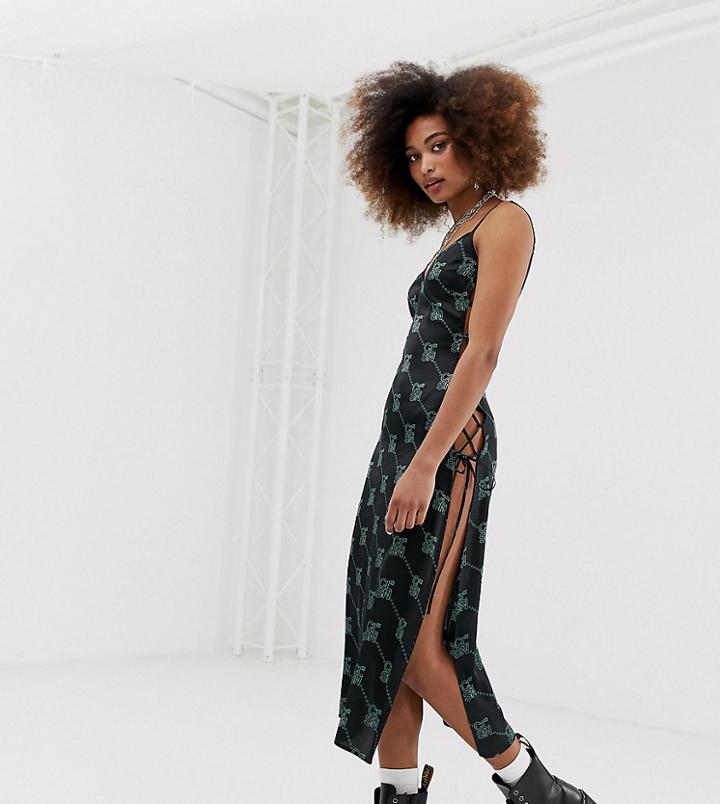 Collusion Longline Cami Dress With Lattice - Black