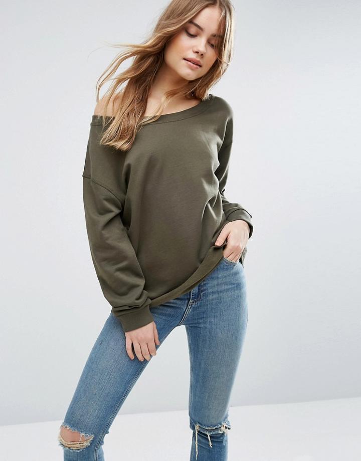 Asos Sweatshirt In Off Shoulder Boxy Fit - Green