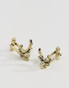 Asos Cufflinks In Burnished Gold With Stag Design - Gold
