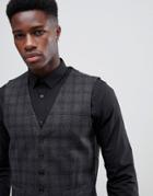 Burton Menswear Slim Vest In Dark Gray Check - Gray
