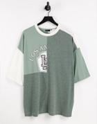 Asos Design Oversized T-shirt In Green Color Block With Collegiate Print