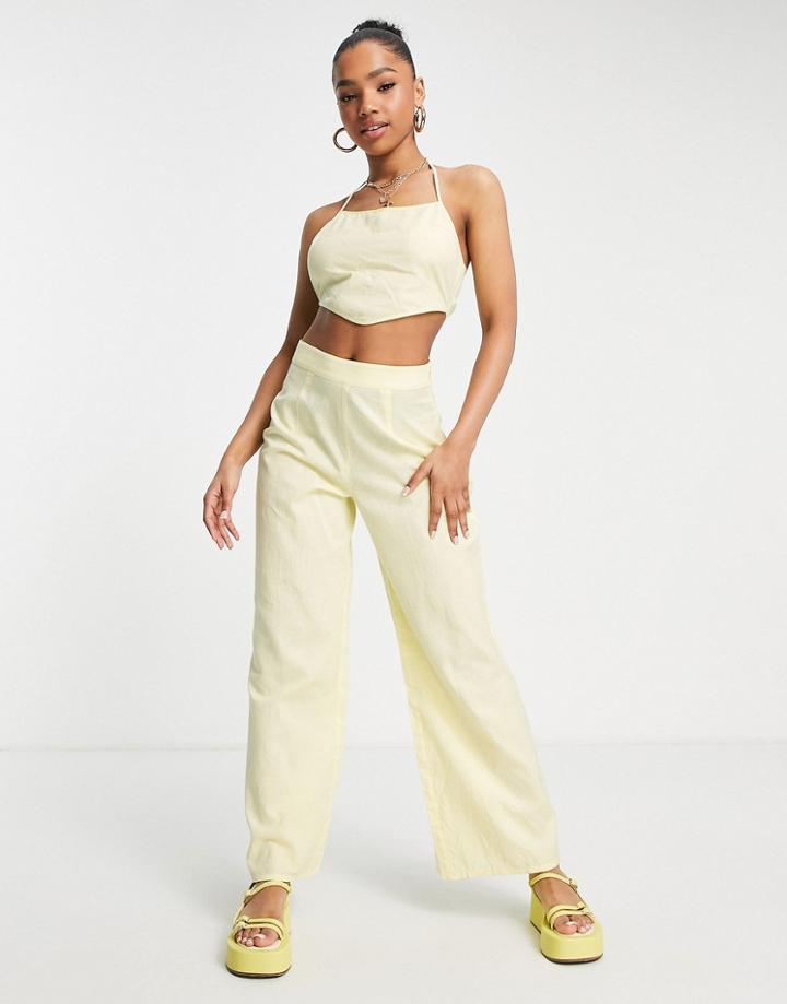 Miss Selfridge Linen Blend Wide Leg Pants In Lemon - Part Of A Set-yellow
