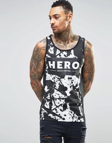 Hero's Heroine Tank With Paint Spatter - Black
