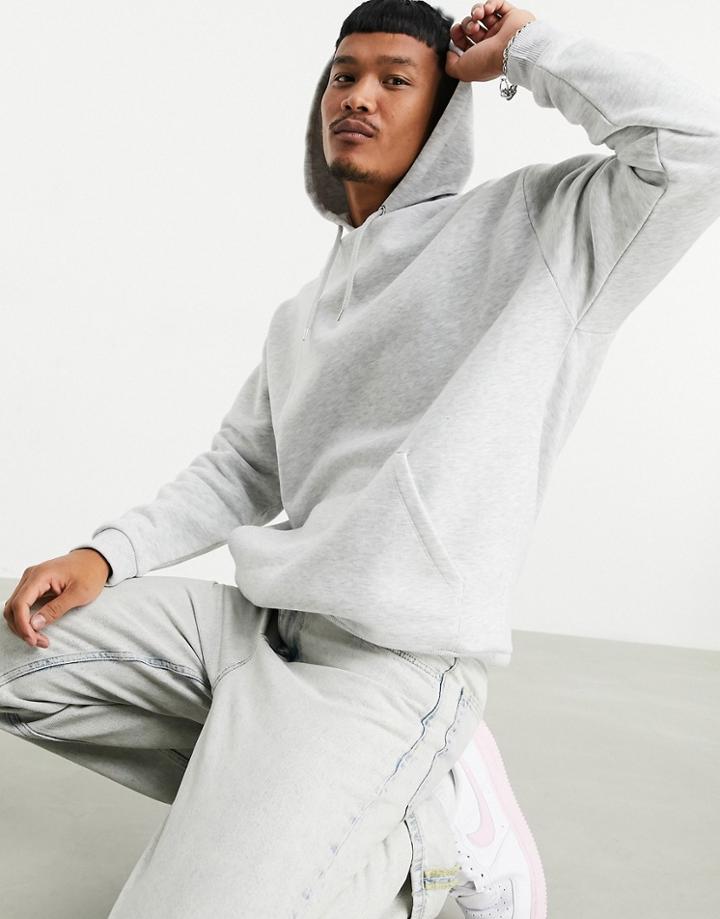 Asos Design Oversized Longer Length Hoodie In White Marl