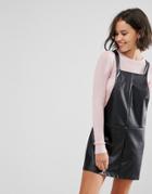 Pull & Bear Faux Leather Overall Dress - Black