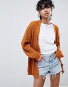 Asos Design Oversize Cardigan In Chunky Rib With Buttons - Stone