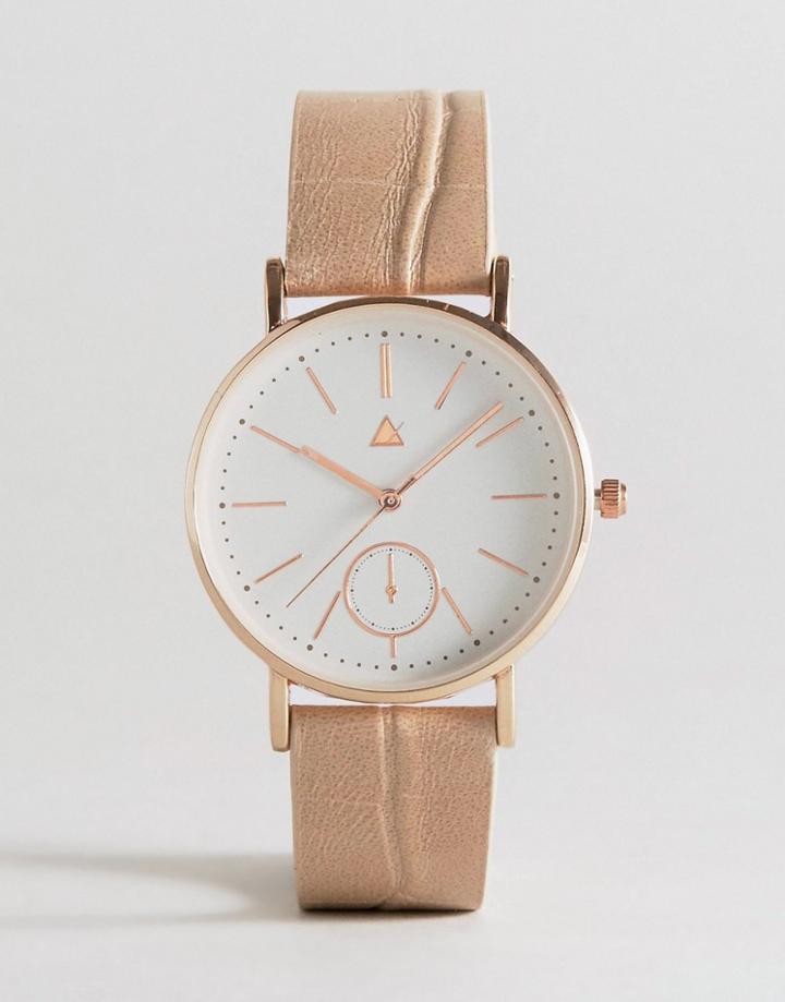 Asos Curve Large Clean Dial Watch With Faux Crocodile Strap - Cream