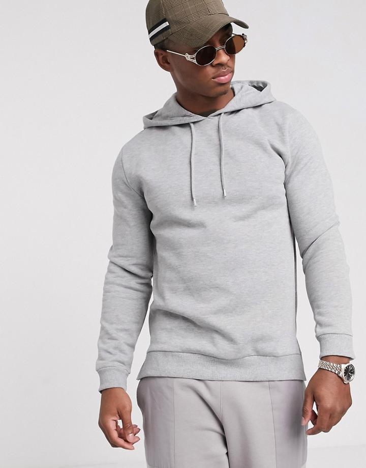 Asos Design Hoodie With Split And Dropped Hem In Gray Marl