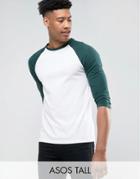Asos Tall 3/4 Sleeve T-shirt With Contrast Raglan - White