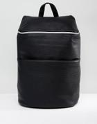 Asos Backpack In Black Faux Leather With Zip Top - Black