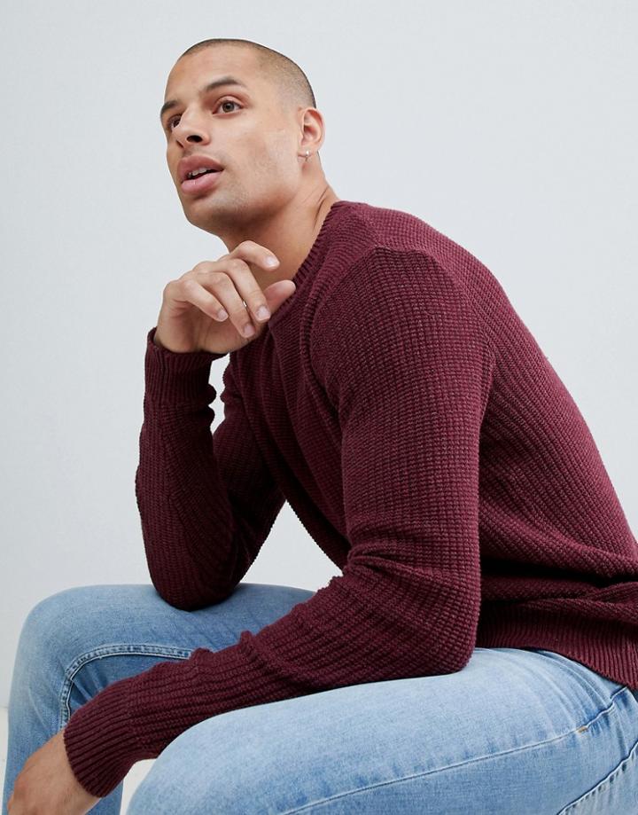 Pull & Bear Knitted Sweater In Burgundy - Red