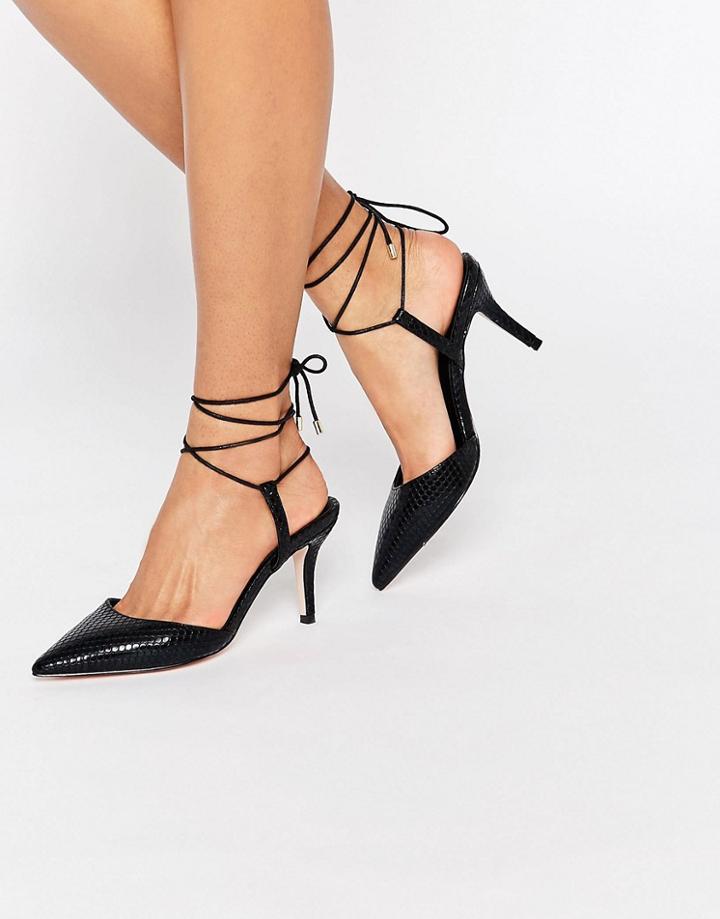 Asos Showcase Pointed Lace Up Heels - Black Snake