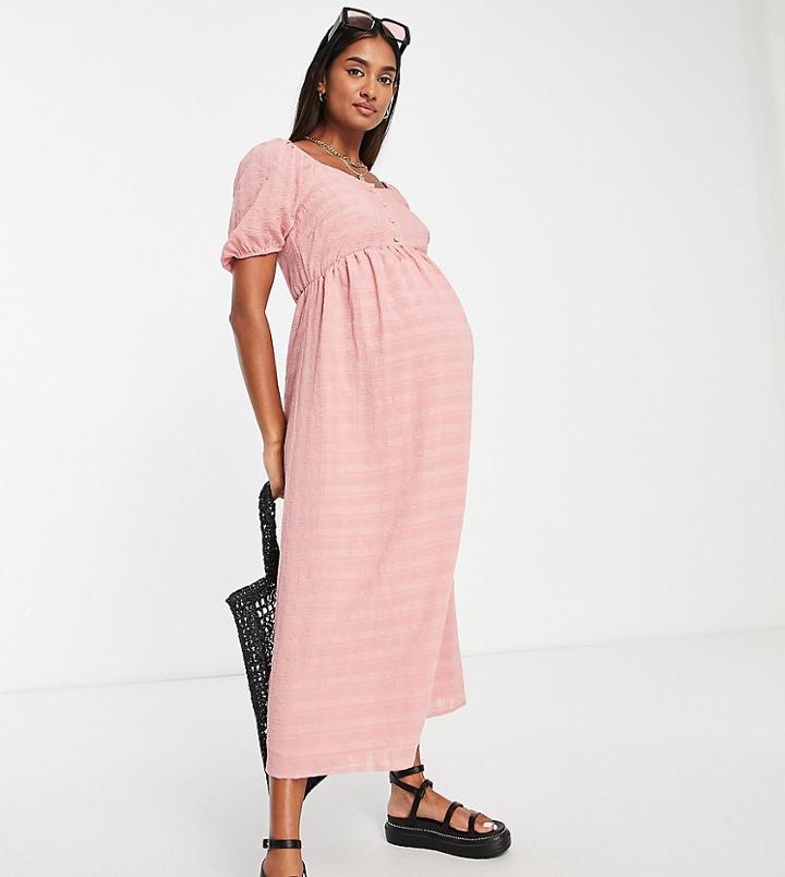 New Look Maternity Square Neck Puff Sleeve Midi Dress In Pink