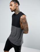 Asos Longline Sleeveless T-shirt With Contrast Panels And Dropped Armhole - Black
