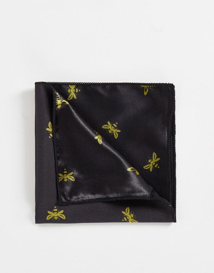 Bolongaro Trevor Pocket Square In Embroidered Bee Print-black