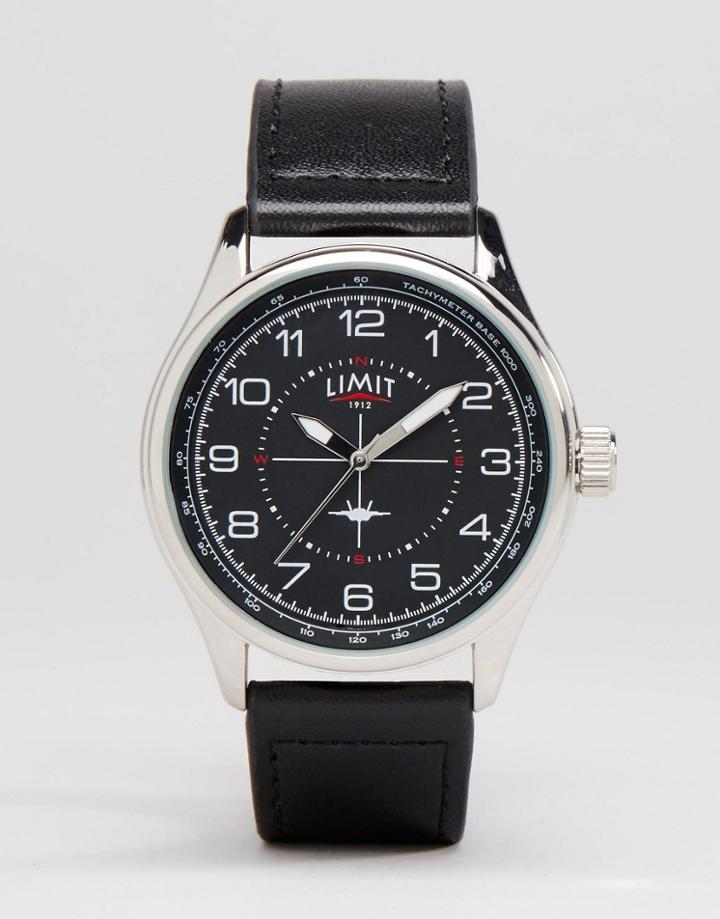 Limit Pilot Leather Watch In Black - Black