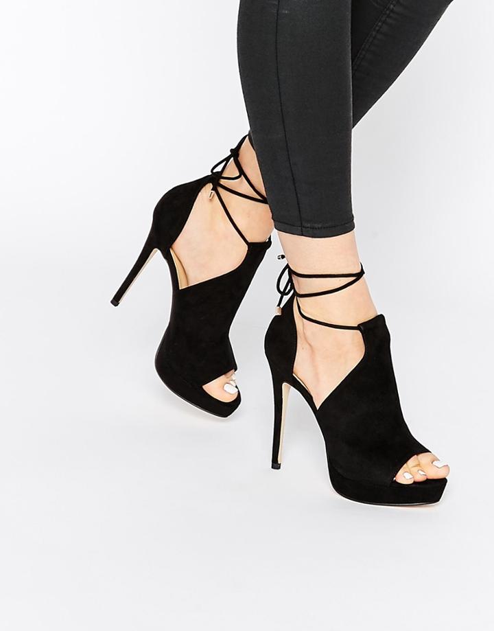 Aldo Tilley Black Ankle Lace Up Heeled Sandals - Black