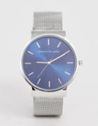 Christin Lars Mens Mesh Watch With Blue Dial - Silver