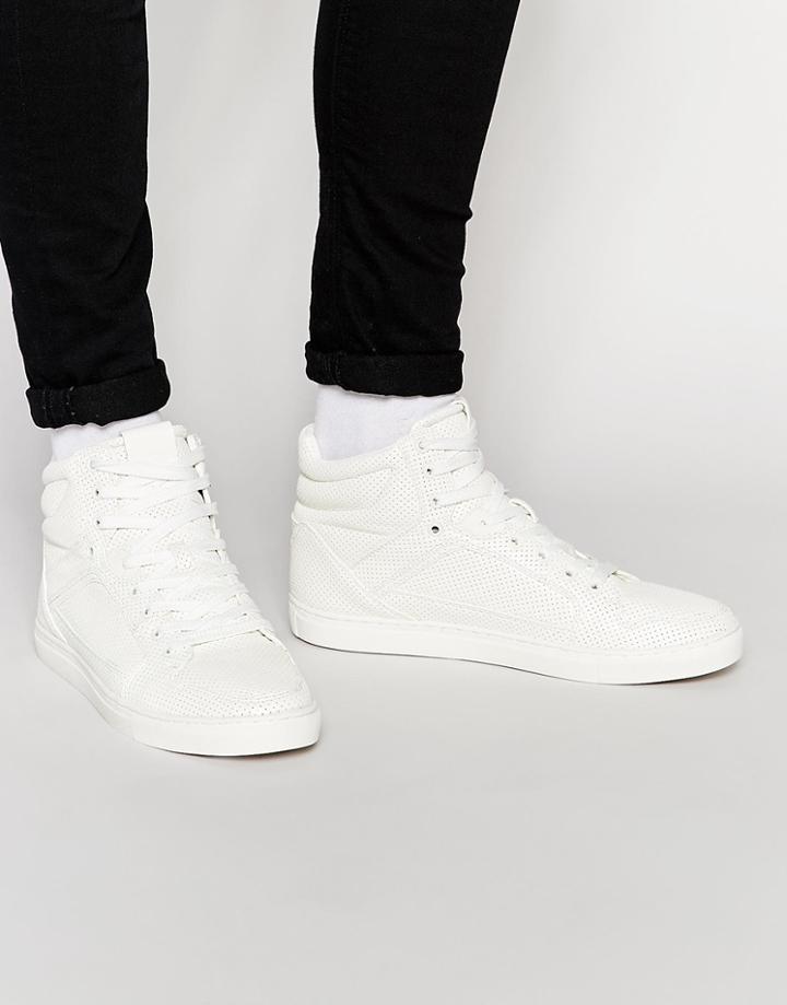Asos Hi-top Sneakers In White With Perforation - White
