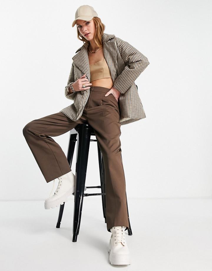 Fashion Union Cropped Fitted Puffer Jacket With Tie Waist In Check-multi