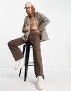Fashion Union Cropped Fitted Puffer Jacket With Tie Waist In Check-multi