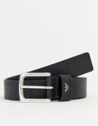 Emporio Armani Leather Logo Keeper Buckle Belt In Black - Black