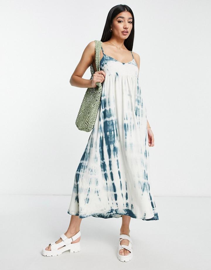 Pull & Bear Tie-dye Midi Dress In Indigo-blue