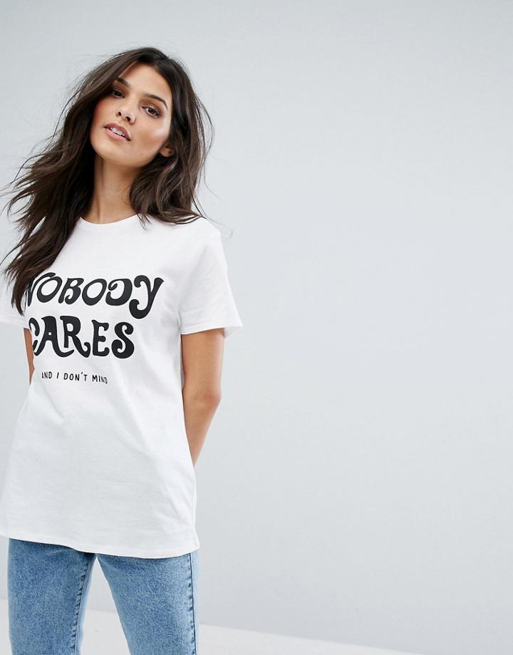 Mango Nobody Cares Motif T-shirt - White