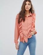 Vila Ruffle Front Shirt - Pink