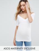 Asos Maternity Top With V Neck Bardot - White