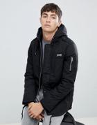 Schott Dubon Insulated Hooded Parka Jacket Slim Fit In Black - Black