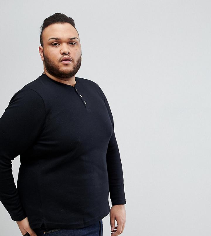 D-struct Plus Henley Neck Long Sleeve Top - Black