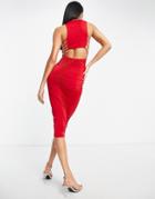 Asos Design Racer Ruched Back Strappy Side Detailed Midi Dress In Red