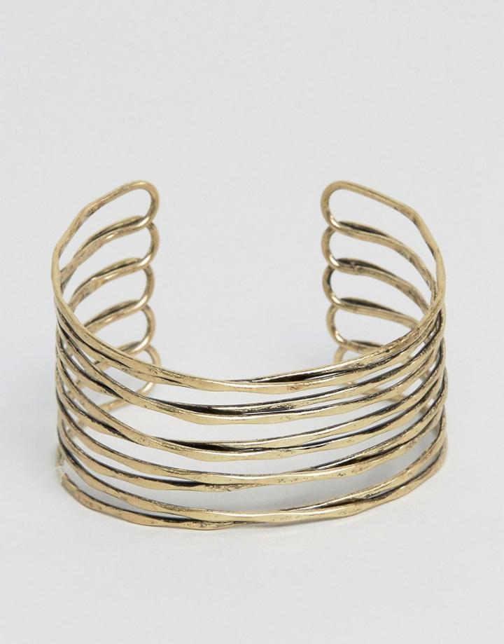 Asos Caged Bracelet Cuff In Worn Gold - Gold