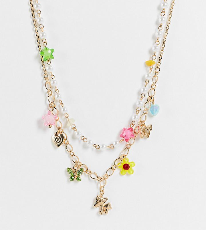 Reclaimed Vintage Inspired Necklaces With 90's Charms In Faux Pearl And Gold 2 Pack
