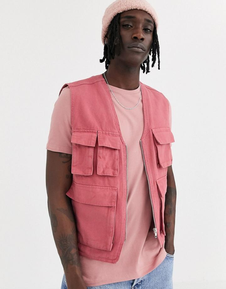 Asos Design Utility Vest In Pink