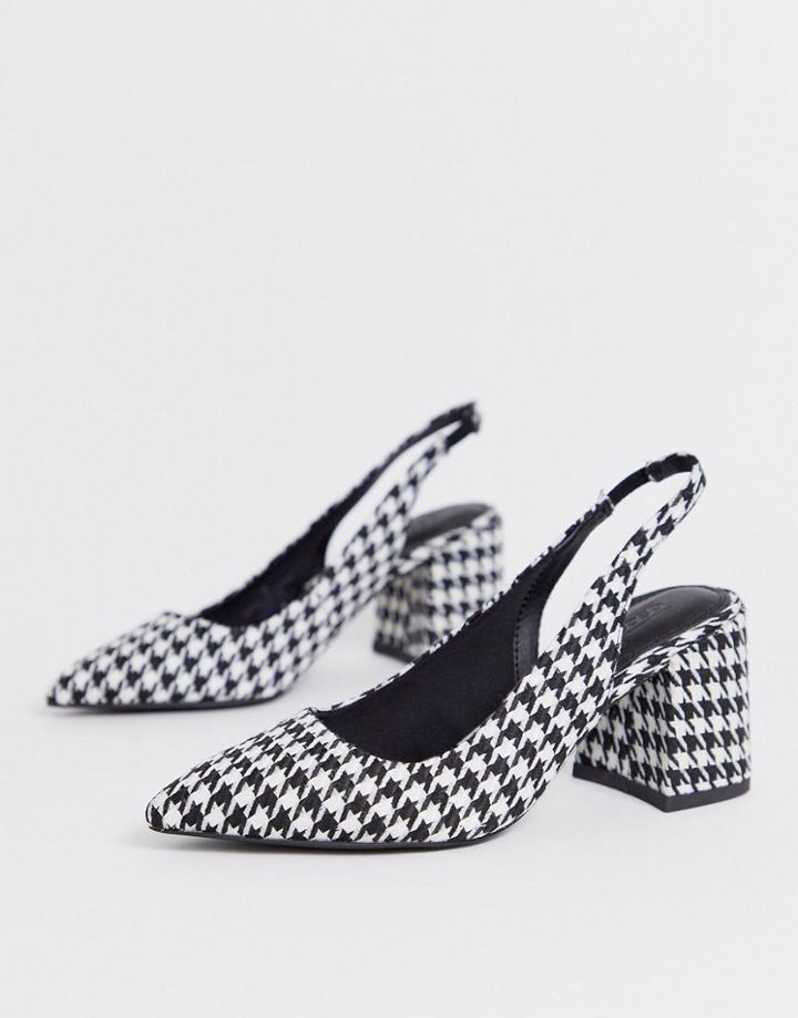 Asos Design Samson Slingback Mid Heels In Houndstooth-multi