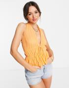 Asos Design Halter Sun Top With Peplum Hem And Tie Front In Orange