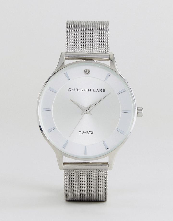 Christin Lars Silver Crystal Watch - Silver